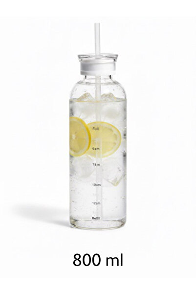genric 800ml Glass Cup with Lid and Transparent Straw - Water Drink Reminder Cup with Time Markers - Modern Water Design