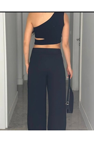 Sempre Kuş Gözü detaylı Kumaş Plazzo Pantolon