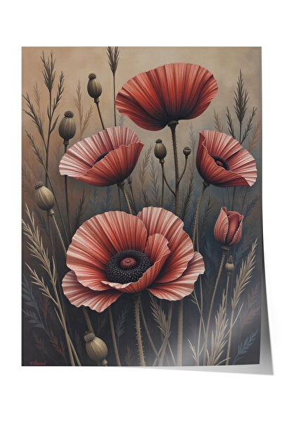 Zestia Poster fără ramă, Maciști roșii – Câmp romantic de flori, Poster decor...