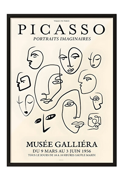 Zestia Tablou înrămat negru, Desene cu fețe – Portret minimalist Picasso, Pos...