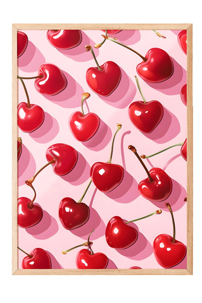 Zestia Tablou cu ramă din lemn, Cireșe roșii strălucitoare – Pop Art, Poster ...