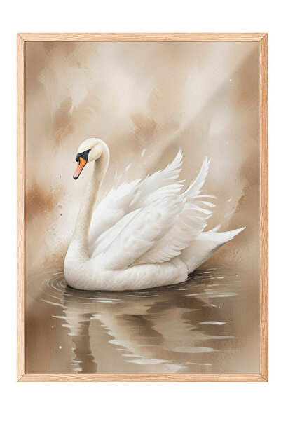 Zestia Tablou înrămat pe lemn, peisaj elegant cu lacul lebedelor - Artă natur...