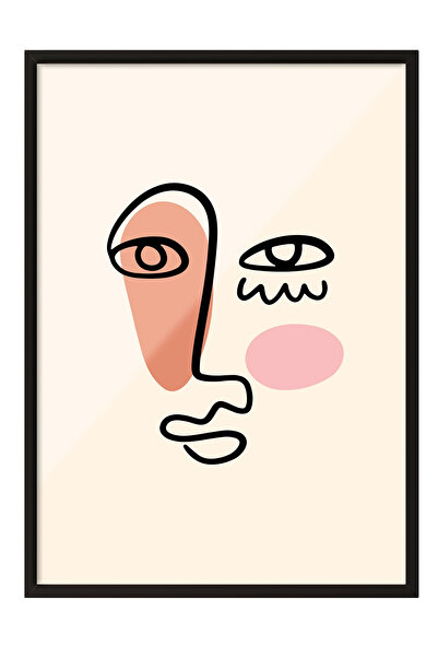 Zestia Tablou înrămat negru, Artă abstractă cu linii faciale - Modern Minimal...