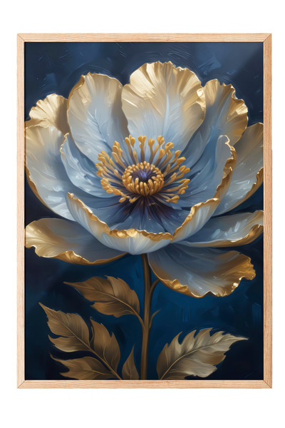 Zestia Tablou înrămat în lemn, floare albastră aurie - Artă de lux, Poster de...