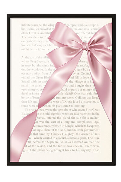 Zestia Tablou cu ramă neagră, panglică roz și pagină de carte - Minimal, Post...