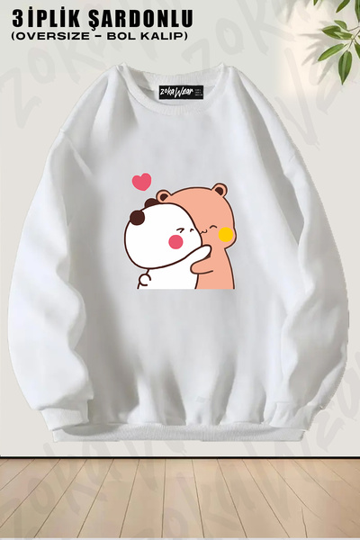 ZOKAWEAR Unisex Loose Fit Bubu Dudu,Cute Couple Cartoon Printed Design Oversi...