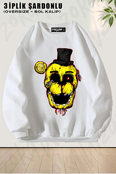 ZOKAWEAR Sweatshirt Unisex Oversize cu imprimeu Bloody Golden Freddy, guler r...