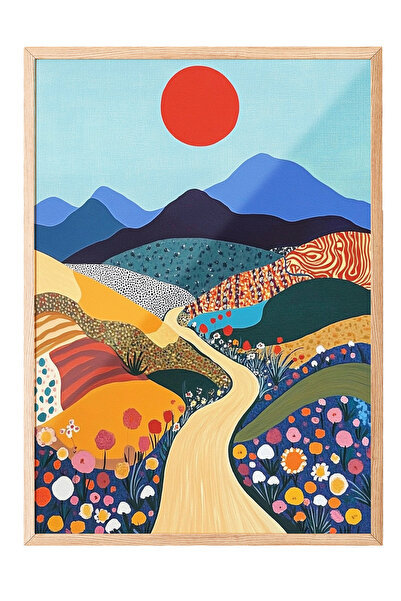 Zestia Tablou cu ramă din lemn, peisaj abstract modern, poster decorativ pent...