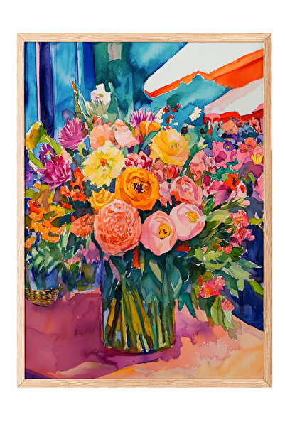 Zestia Tablou înrămat pe lemn, buchet de flori colorate - Artă vibrantă, Post...