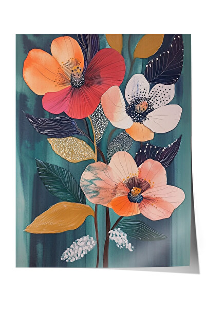 Zestia Poster fără ramă, floare de somon și frunze întunecate, poster decorat...