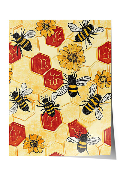 Zestia Poster fără ramă, cu albine și model de fagure - Natură moartă, Poster...