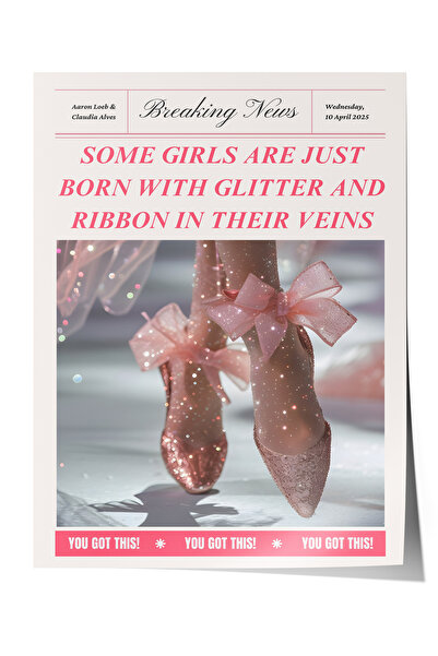 Zestia Çerçevesiz Poster, Bale Ayakkabıları ve Pembe Kurdele, Genç Odası Deko...