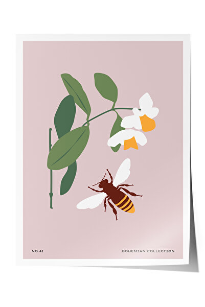 Zestia Plakat bez okvira, Minimalistički motiv pčele i cveta - Harmonija prir...