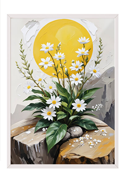 Zestia Πίνακας με λευκό πλαίσιο, Ηλιόλουστες μαργαρίτες σε βάζο - Χαρούμενη Β...