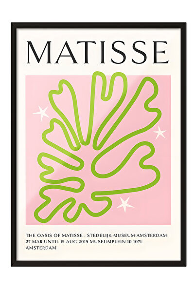 Zestia Tablou cu ramă neagră, frunză cu contur verde - stil Matisse, poster d...