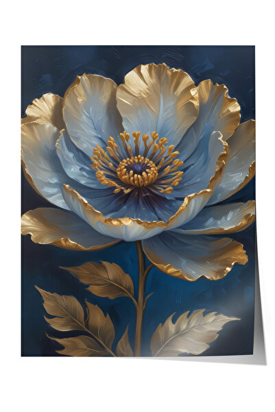 Zestia Poster fără ramă, Floare Albastru Auriu - Artă de lux, Poster pentru d...