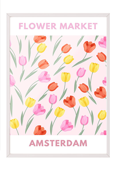 Zestia Tablou înrămat alb, Piața de lalele din Amsterdam – Orașul florilor, P...