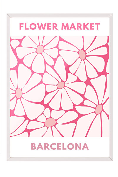 Zestia Tablou cu ramă albă, model cu flori roz – Piața de flori, Poster decor...