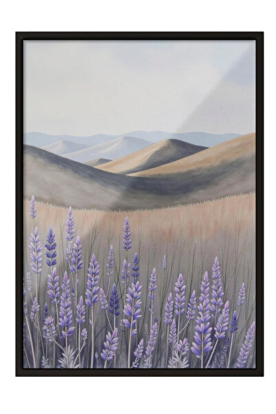 Zestia Tablou cu ramă neagră, Câmp de lavandă - Apus de soare liniștit, Poste...