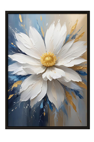 Zestia Tablou înrămat negru, margaretă albă strălucitoare – Artă modernă, pos...