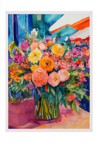 Zestia Tablou înrămat alb, buchet de flori colorate - Artă vibrantă, Poster p...