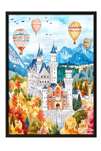 Zestia Tablou înrămat negru, Castel și Baloane - Peisaj de poveste, Poster de...