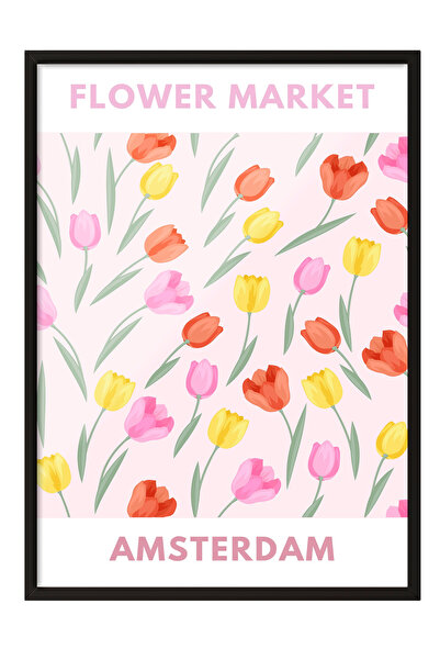 Zestia Tablou înrămat negru, Piața de lalele din Amsterdam – Orașul florilor,...