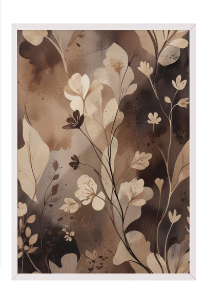 Zestia Tablou înrămat alb, model floral vintage - tonuri rustice, poster deco...