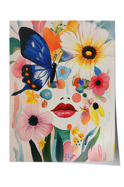 Zestia Poster fără ramă, fluture albastru și flori – Artă de primăvară, poste...