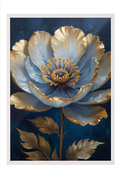 Zestia Tablou înrămat alb, floare albastră aurie - Artă de lux, Poster decora...