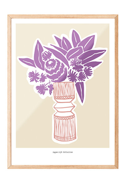 Zestia Tablou înrămat în lemn, flori în vază mov – Artă florală, poster decor...