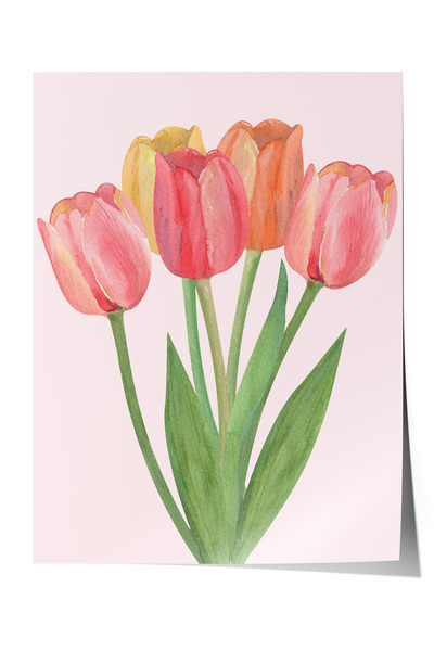 Zestia Poster fără ramă, Lalele roz – Artă florală în pasteluri, Poster decor...