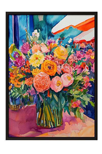 Zestia Tablou înrămat negru, buchet de flori colorate - Artă vibrantă, poster...