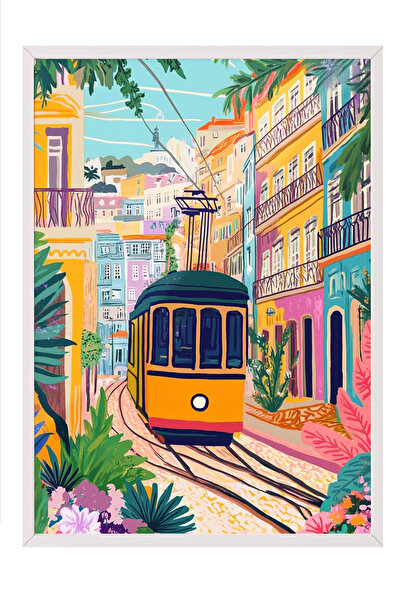 Zestia Tablou înrămat alb, Străzi cu tramvaie galbene - Peisaj urban, Poster ...