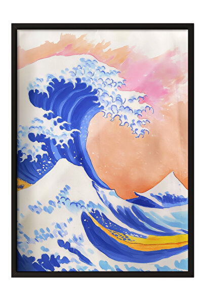 Zestia Tablou înrămat negru, Valuri și Fluture – Estetică Japoneză, Poster pe...
