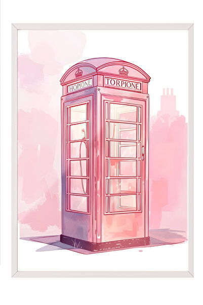 Zestia Tablou cu ramă albă, cabină telefonică roz – Londra Retro, Poster deco...