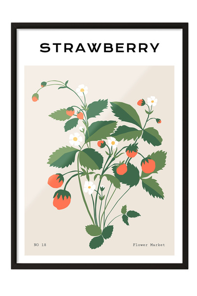 Zestia Tablou înrămat negru, Ramuri de căpșuni – Fructe în pasteluri, Poster ...