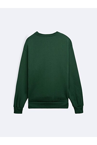 Ltb Long Sleeve Crew Neck Slogan Printed Green Sweatshirt