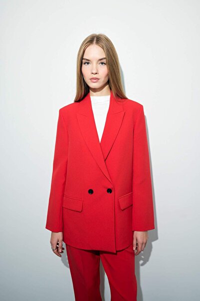 DeFacto Oversize Geniş Kalıp Ceket Yaka Düğmeli Kırmızı Blazer Ceket C2457AX25AU