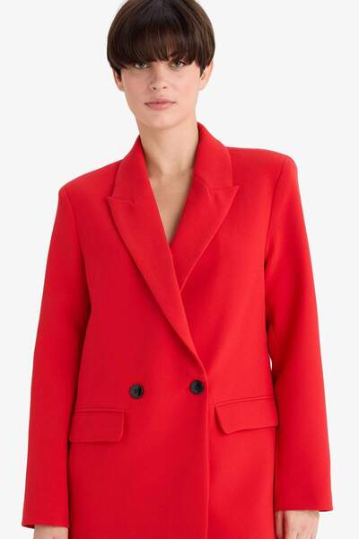 DeFacto Oversize Geniş Kalıp Ceket Yaka Düğmeli Kırmızı Blazer Ceket C2457AX25AU