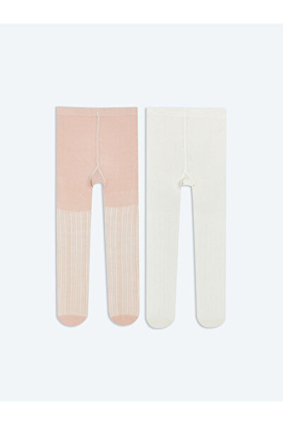 LC Waikiki Екру раирани чорапогащи за момичета, 2 броя