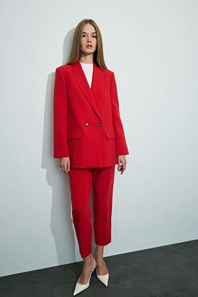DeFacto Oversize Geniş Kalıp Ceket Yaka Düğmeli Kırmızı Blazer Ceket C2457AX25AU