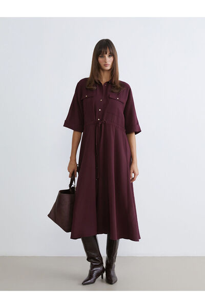 LC Waikiki LCW Vision Бордо рокля с набрана креп рокля