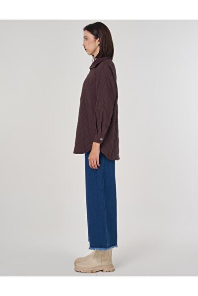Kayra Geniş Yaka Kabartmalı Sweatshirt Koyu Bordo