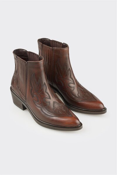 Elle Shoes Kahve Deri Kadın Western Bot