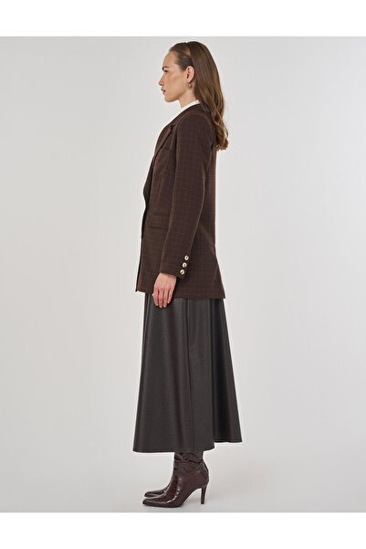 Kayra Plaid Pattern Blazer Jacket Dark Brown