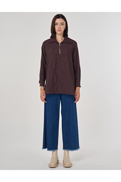 Kayra Geniş Yaka Kabartmalı Sweatshirt Koyu Bordo