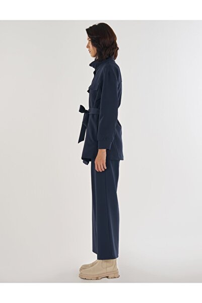 Kayra Double Suit with Stitching Detail Dark Navy Blue