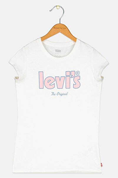 Levi's Kids Girl Round Neck Short Sleeve Brand Logo Top, Off White