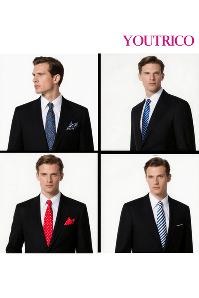 Youtrico 2PCS Tie and Handkerchief Set-Artisanal Business Handmade Formal Hanky Suit